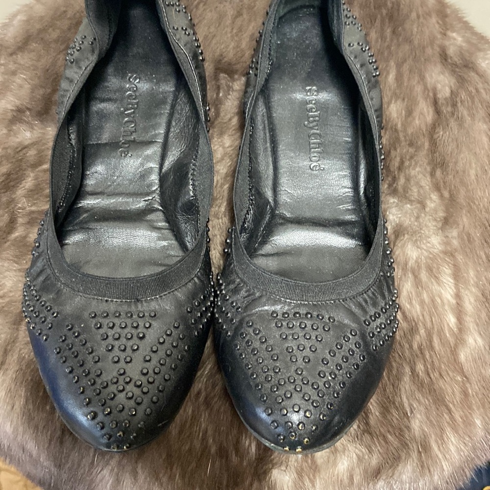 See by Chloe Black Studded Leather Ballet Flats sz 39
